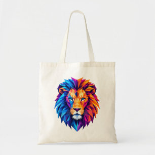 Vibrant Geometric Lion Art T-Shirt Tote Bag