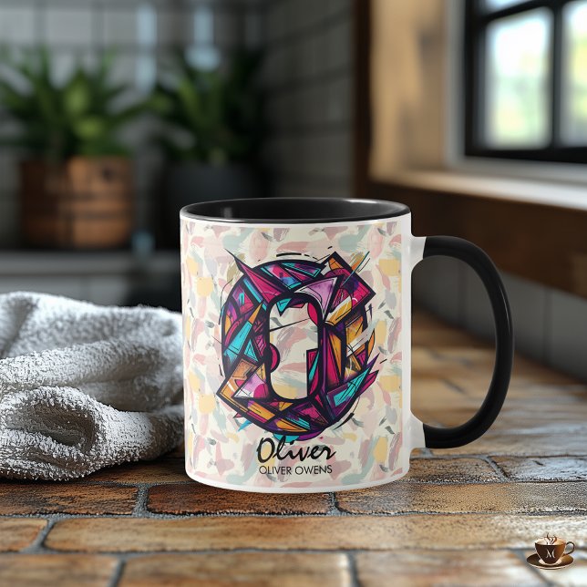 Vibrant Geometric Monogram Mug - O for Oliver (Creator Uploaded)