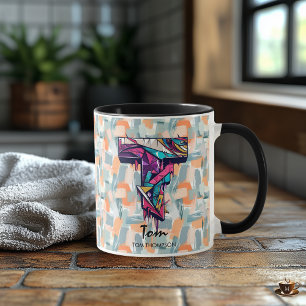 Vibrant Geometric Monogram Mug - T for Tom