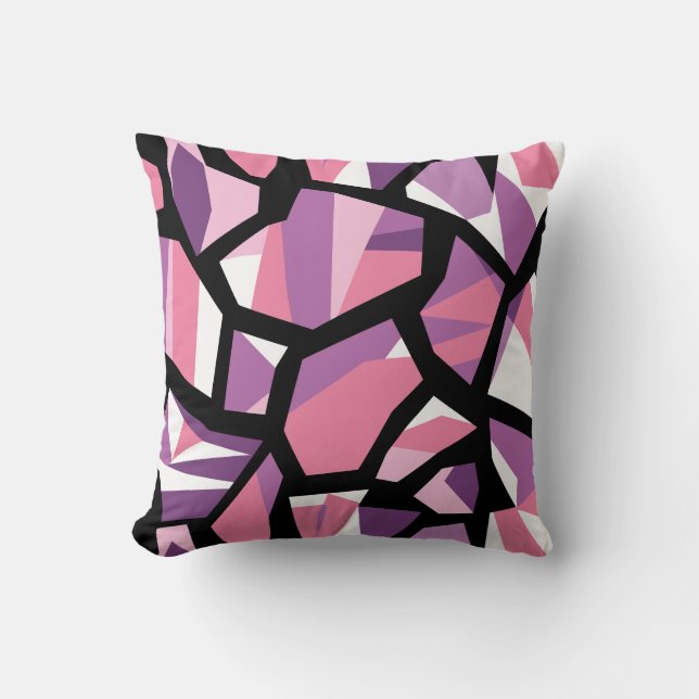 Vibrant Geometric Mosaic in Pink and Purple Cushion (Front)