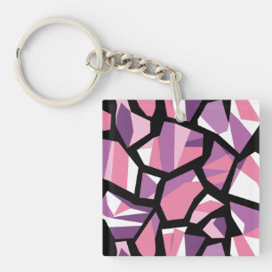 Vibrant Geometric Mosaic in Pink and Purple Key Ring