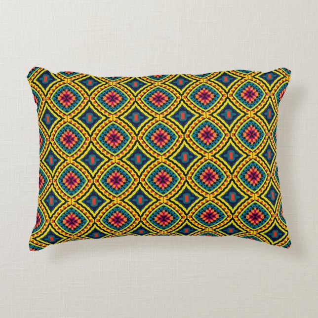 Vibrant Geometric Mosaic Pattern Decorative Cushion (Front)