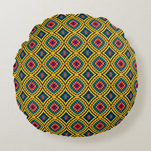 Vibrant Geometric Mosaic Pattern Round Cushion (Front)