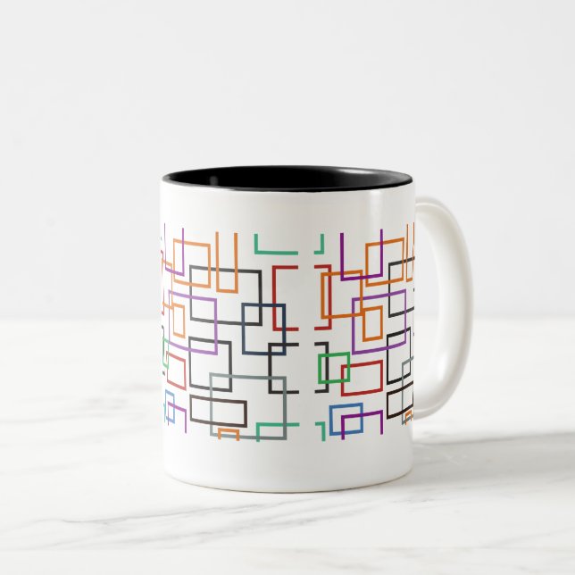 Vibrant geometric mug design with bold, colourful  (Front Right)