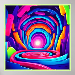Vibrant Geometric Neon Art Tunnel Design Poster