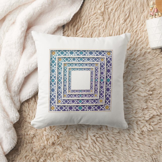 Vibrant geometric pattern blue, purple,yellow hues cushion (Blanket)