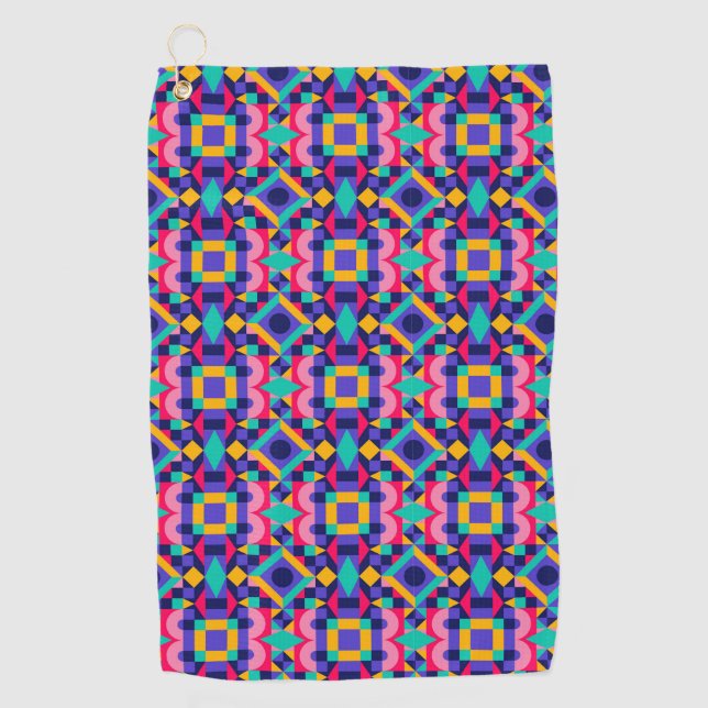 Vibrant geometric pattern featuring pink golf towel (Front)