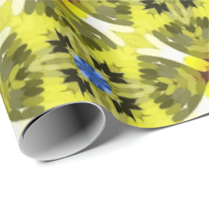 vibrant geometric pattern in yellow, green, blue wrapping paper