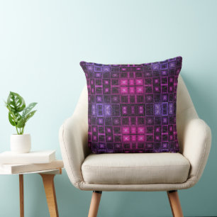 Vibrant Geometric Pattern Neon Purple Pink Cubes Cushion