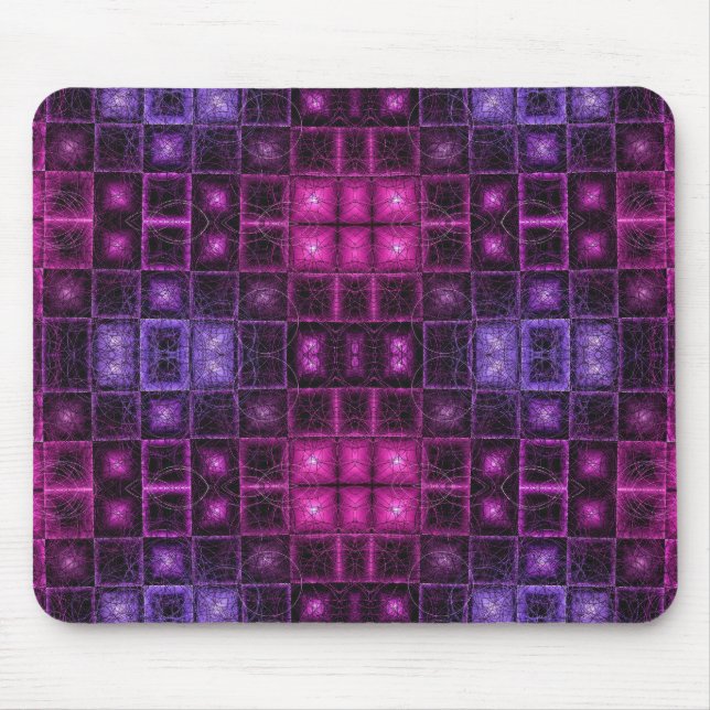 Vibrant Geometric Pattern Neon Purple Pink Cubes Mouse Mat (Front)