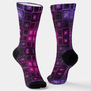 Vibrant Geometric Pattern Neon Purple Pink Cubes Socks