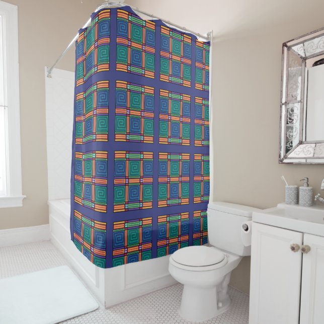 Vibrant Geometric Pattern Shower Curtain (In Situ)