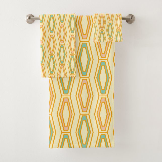 Vibrant geometric pattern with hexagonal shapes  bath towel set (Insitu)