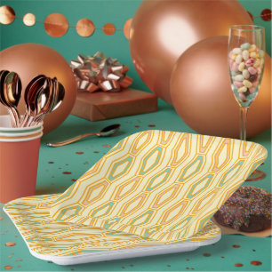 Vibrant geometric pattern with hexagonal shapes paper plate