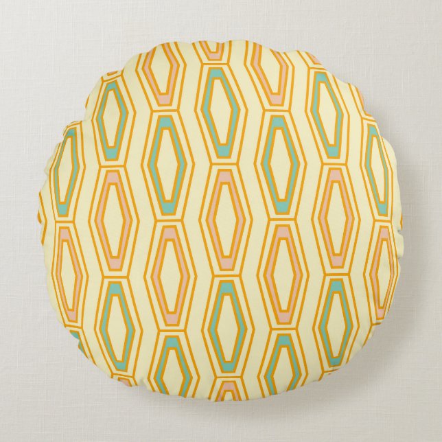 Vibrant geometric pattern with hexagonal shapes  round cushion (Front)