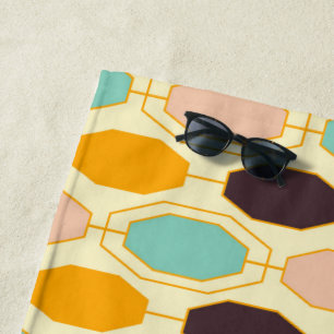 Vibrant geometric pattern with rows of octagonal s beach towel