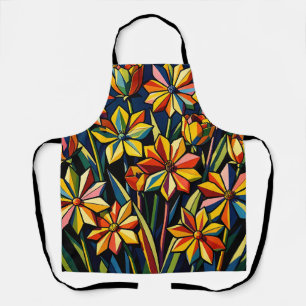 Vibrant Geometric Rainbow Flower Bouquet Apron