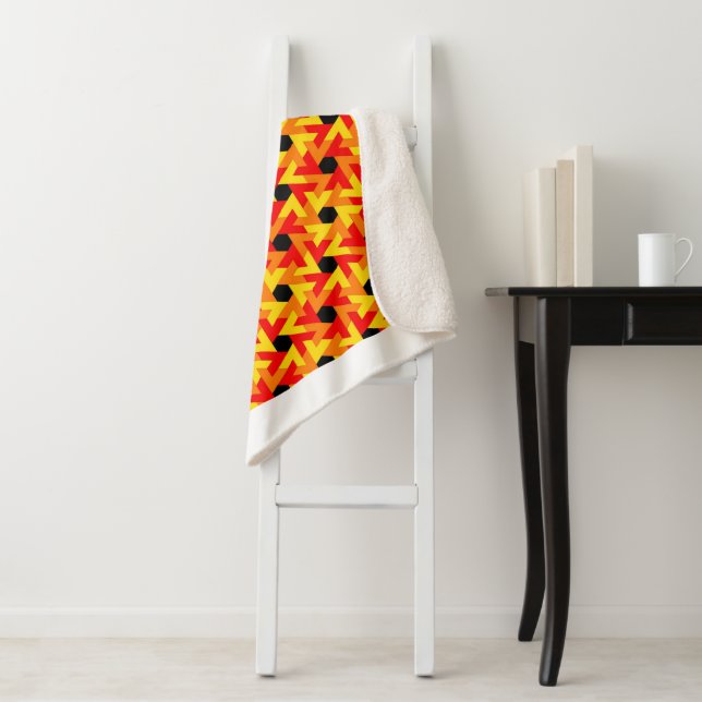 Vibrant Geometric Red and Yellow Pattern Fleece Bl Sherpa Blanket (In Situ)