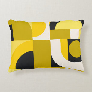 Vibrant Geometric Shapes in Yellow, Black Art Decorative Cushion