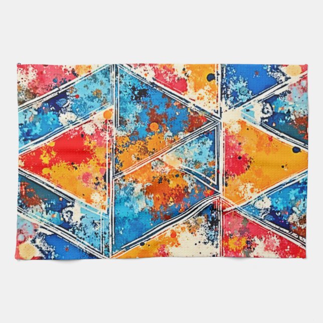 Vibrant Geometric Splash Art Tea Towel (Horizontal)