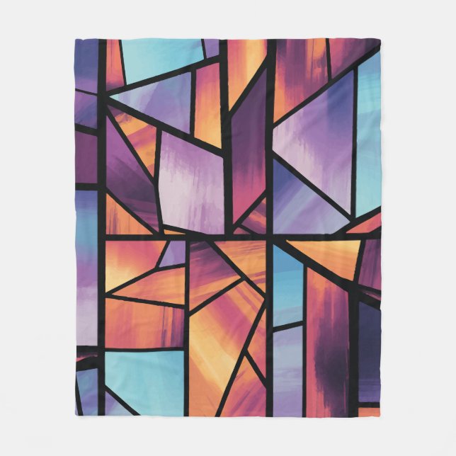 Vibrant Geometric Stained Glass Art Fleece Blanket (Front)