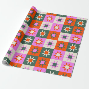 Vibrant Geometric Star Pattern Wrapping Paper