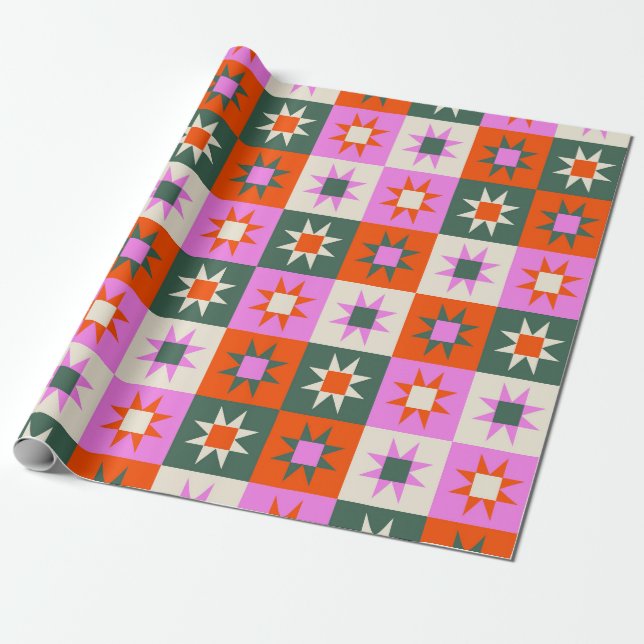 Vibrant Geometric Star Pattern Wrapping Paper (Unrolled)