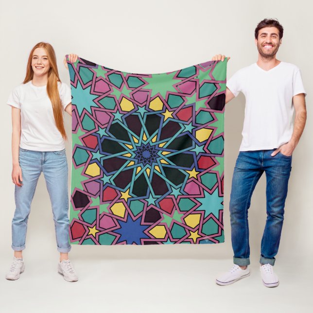 Vibrant Geometric Star Tessellation: Modern Patter Fleece Blanket (In Situ)