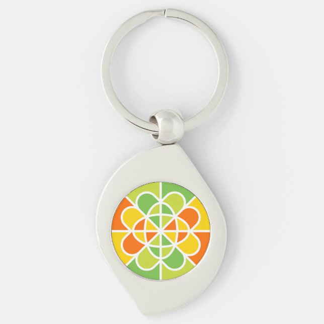 Vibrant Geometric Sunburst Abstract Art Key Ring (Front)