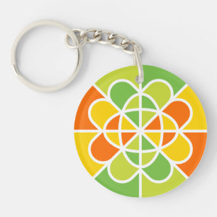 Vibrant Geometric Sunburst Abstract Art Key Ring