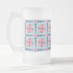 Vibrant Geometric Tile Design Frosted Glass Beer Mug
