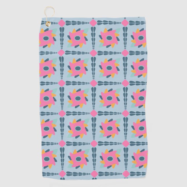 Vibrant Geometric Tile Design Golf Towel (Front)