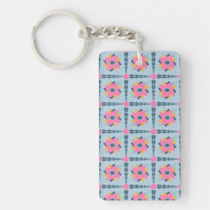 Vibrant Geometric Tile Design Key Ring