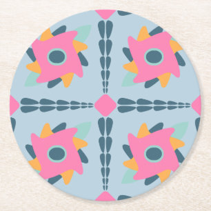 Vibrant Geometric Tile Design Round Paper Coaster