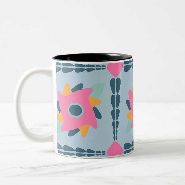 Vibrant Geometric Tile Design Two-Tone Coffee Mug (Left)