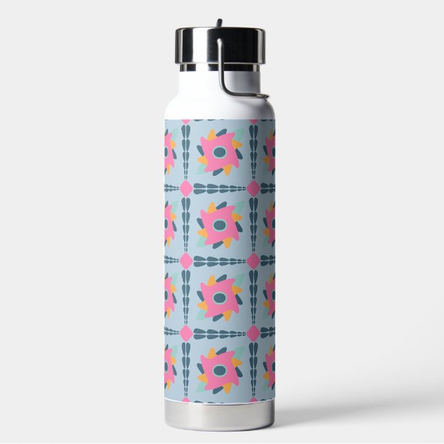 Vibrant Geometric Tile Design Water Bottle (Left)