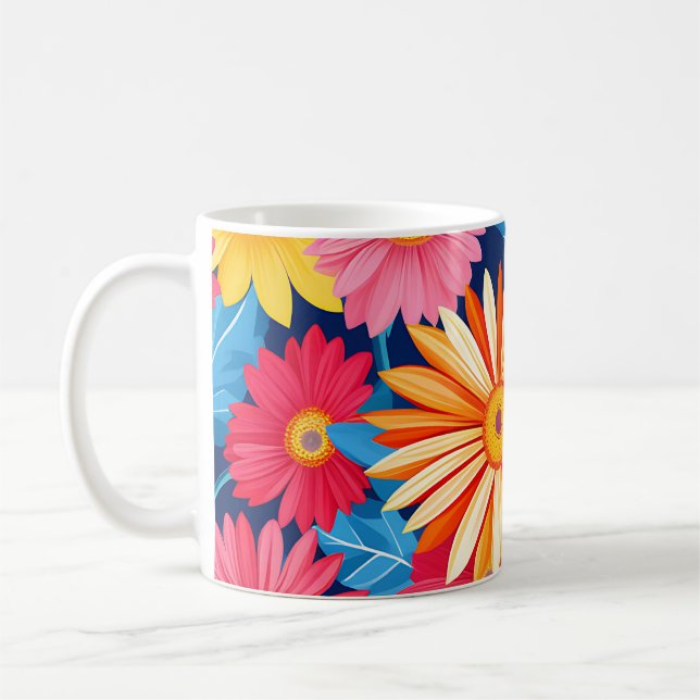 Vibrant Gerbera Daisies Flowers Plant Coffee Mug (Left)