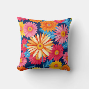 Vibrant Gerbera Daisies Flowers Plant Cushion