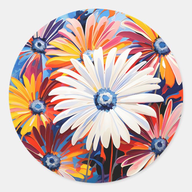 Vibrant Gerbera Daisies In Bold Abstract Classic Round Sticker (Front)