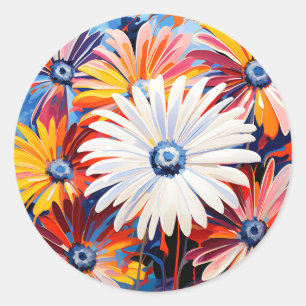 Vibrant Gerbera Daisies In Bold Abstract Classic Round Sticker