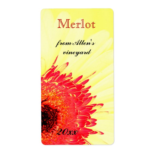 vibrant gerbera daisy wine bottle label (Front)