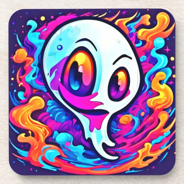 Vibrant Ghost Cartoon Coaster (Front)
