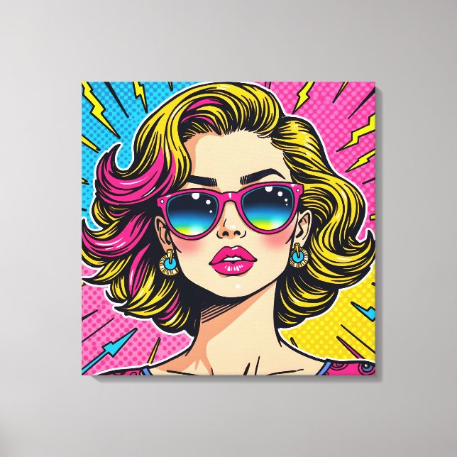 Vibrant Glam Pop Art - Retro 80's Style Canvas Print (Front)