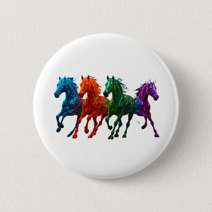 Vibrant Glass Horses – Colourful Glowing Horse Art 6 Cm Round Badge