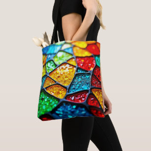 Vibrant Glass Mosaic: Jewel Colors Tote Bag
