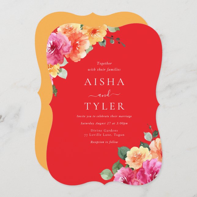 Vibrant Glow Watercolor Floral Wedding Invitation (Front/Back)
