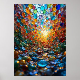 Vibrant Glowing Mosaic Glass Art Poster