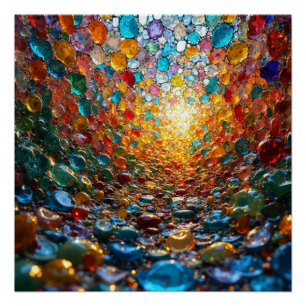 Vibrant Glowing Mosaic Glass Art Poster