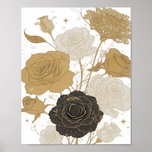Vibrant Gold GOLDEN ROSES 3D Text Art Poster