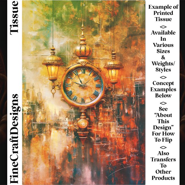 Vibrant  Golden Clock & Lanterns CS4 Decoupage Tissue Paper (Creator Uploaded)